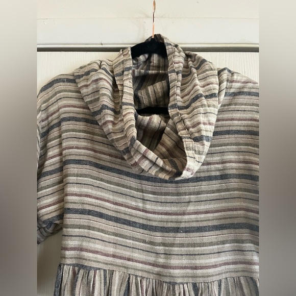 VTG 70s handmade linen cottagecore Lagenlook striped dress S - Picture 4 of 7